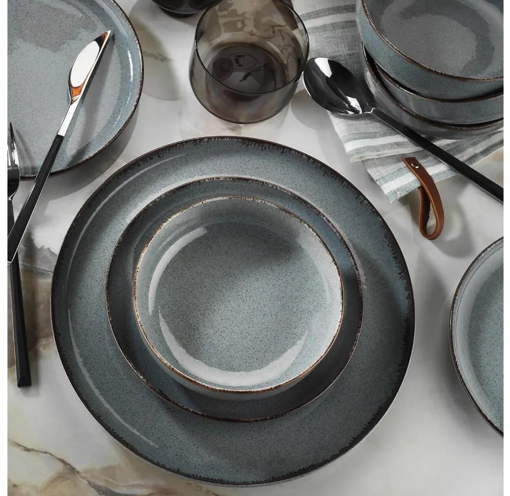 16-częściowy zestaw obiadowy, szary, porcelanowy