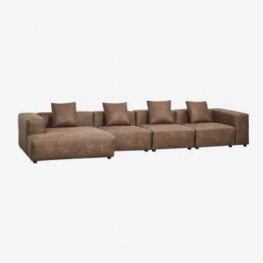 Modułowa Sofa Z Lewą Szezlongą, 4 Części ↔︎420 Cm Z Wysokim Podłokietnikiem Bruna Zamsz W Kolorze Brązowej Kawy - Sklum