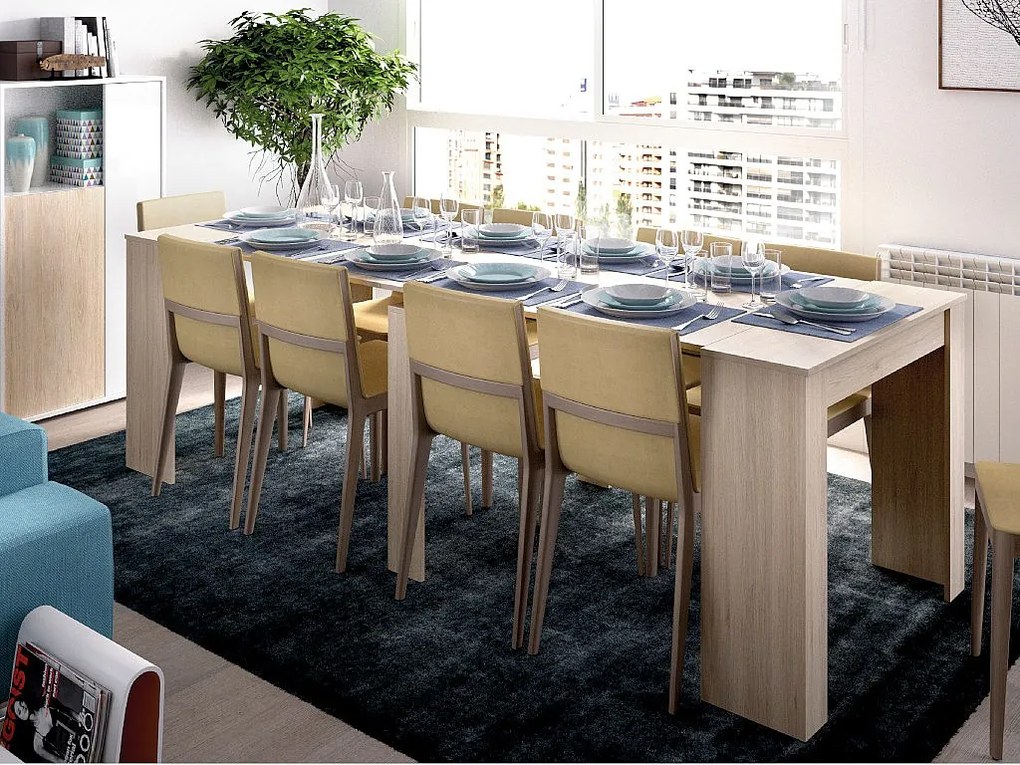 Stół konsola rozkładany ONEGA - dla 10 osób - 4 wkładki - Kolory: Dębowy