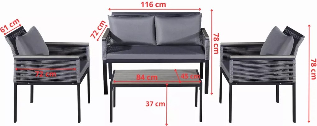 Aluminiowy zestaw mebli ogrodowych Solani - 2 fotele, sofa, stolik