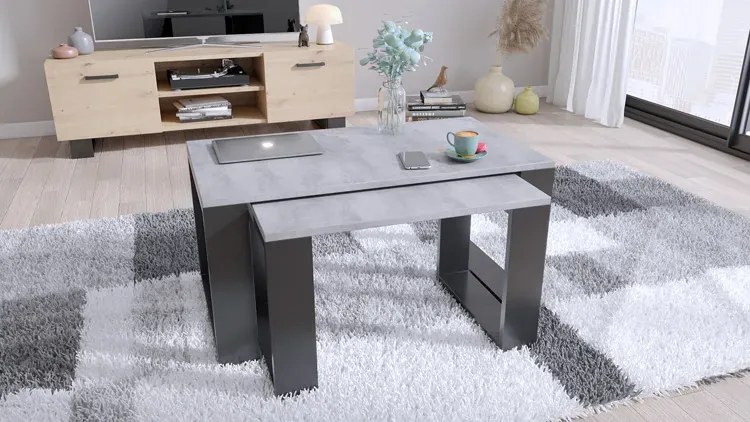 Komplet Dwóch Nowoczesnych Stolików Kawowych Beton + Czarny R5-N57