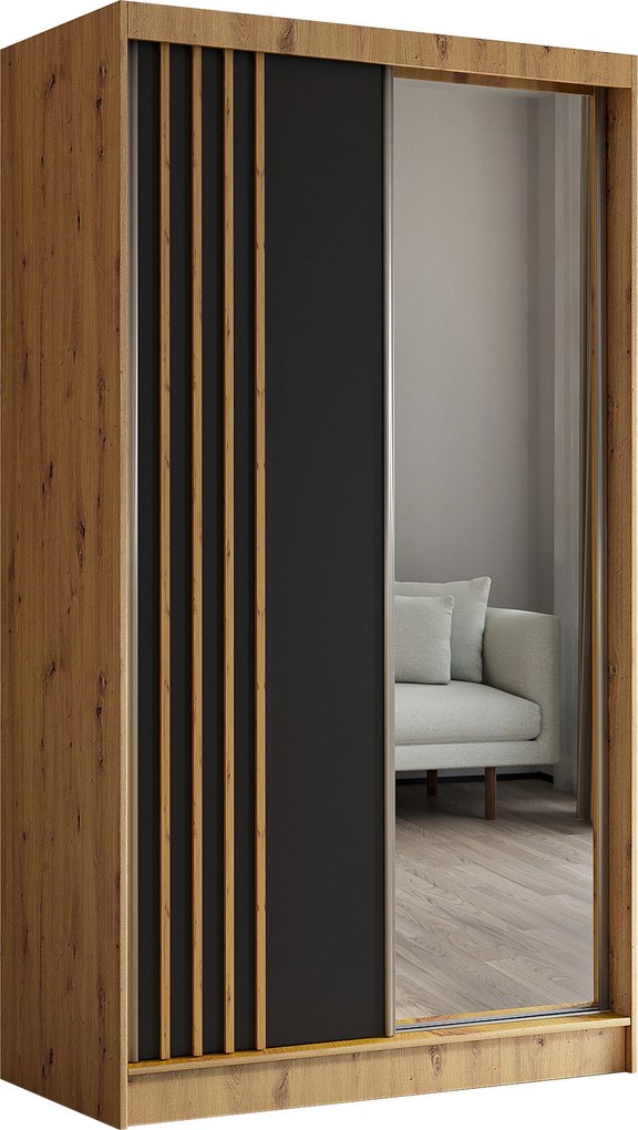 Szafa Przesuwna NELVIA 120 cm z Lustrem Szafa Dwudrzwiowa Dąb artisan