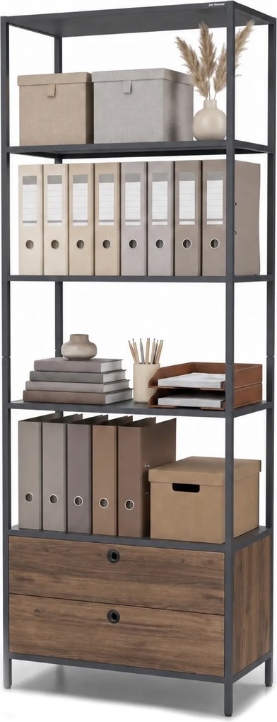 Regał biurowy metalowy z szufladami Eco Design Ariel, 80x40x220 cm, antracyt/orzech