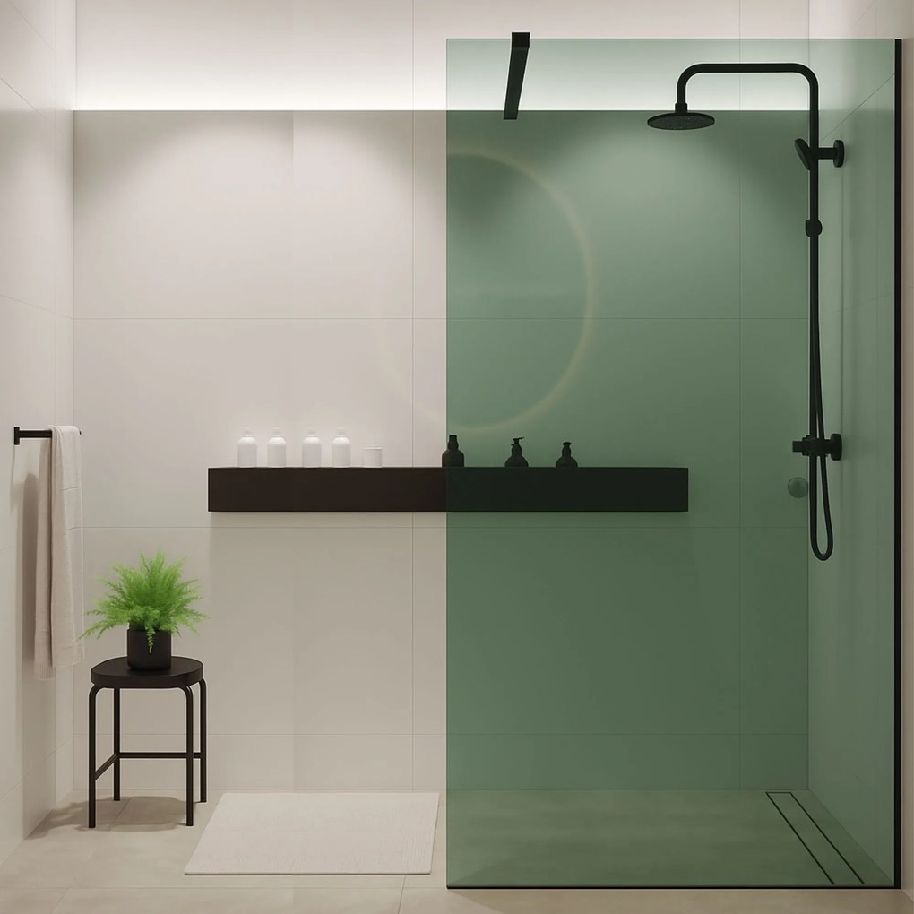 Ścianka prysznicowa WALK IN FIX zielona prostokątna 8 mm Molis Classic Green MASSI | rożne rozmiary : Kolor profili kabiny - chrom / srebrny, Szerokość ścianki - 100 cm, Typ montażu - WALK in FIX (Do ściany)