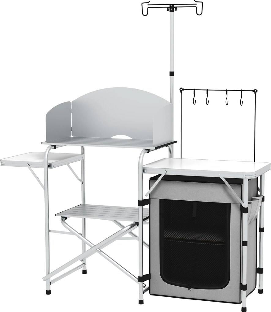 Outsunny Składana Kuchnia Kempingowa z Osłoną UV i Ochroną przed Wiatrem, Srebrna, Idealna na Biwak i Camping | Aosom PL