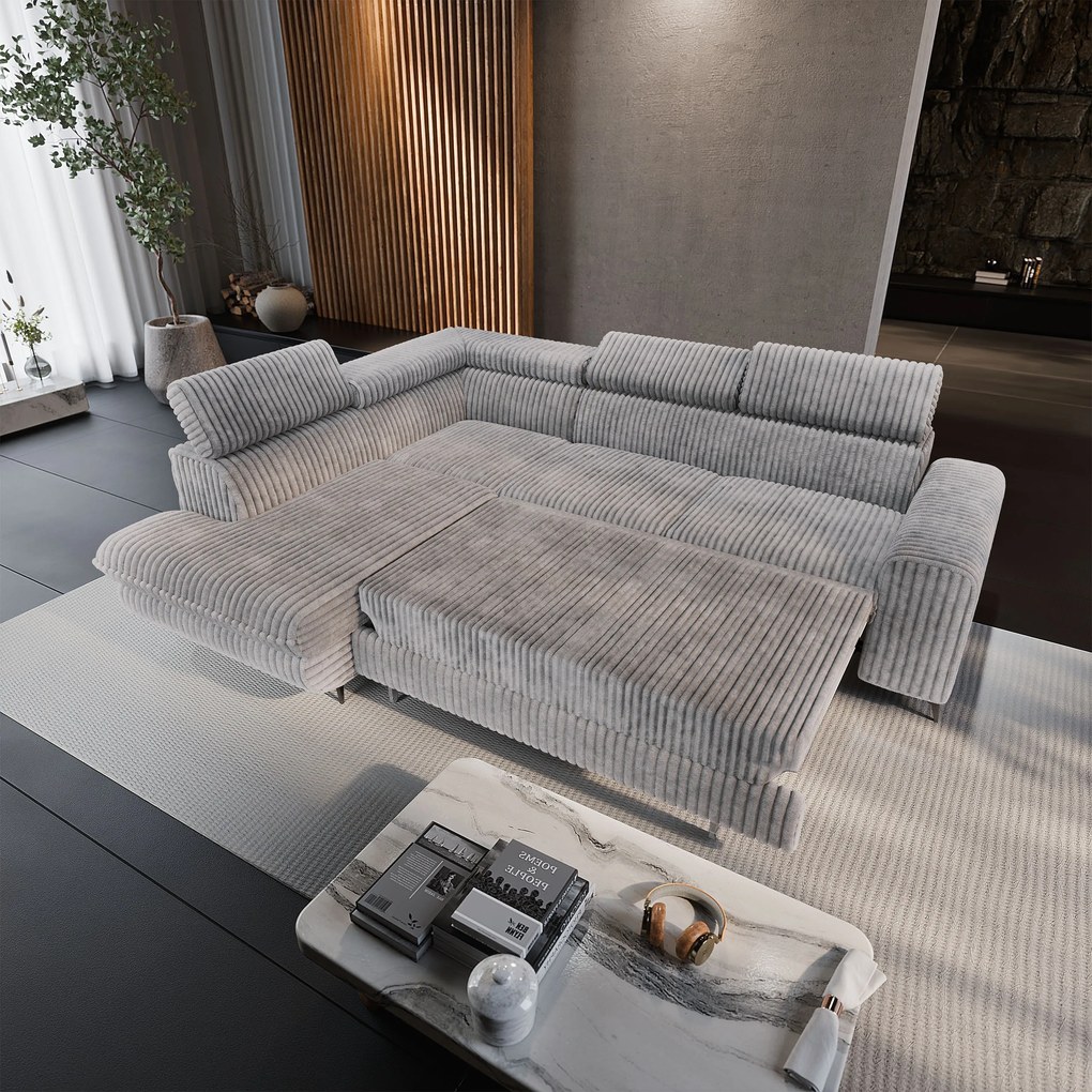Masseno Narożnik VELISS z funkcją spania i pojemnikiem na pościel Rozkładana sofa do Salonu - Jasnoszary, TILIA 86