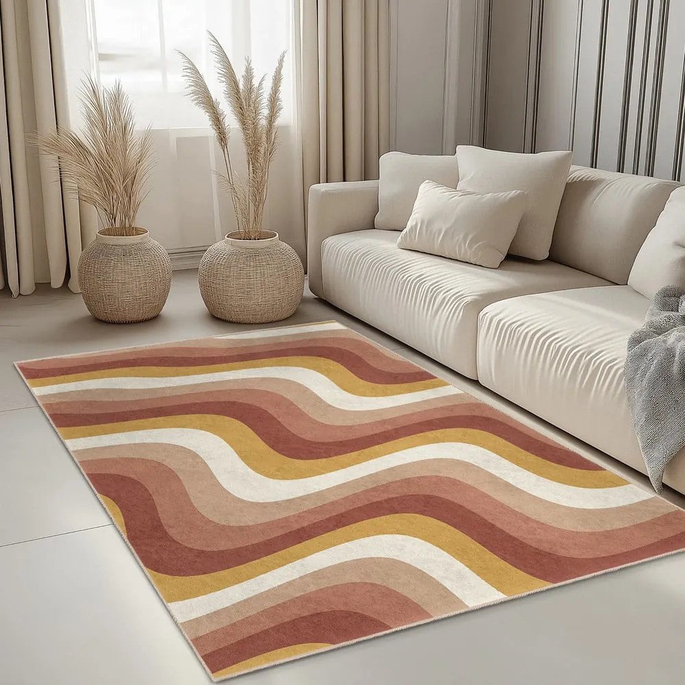 Żółto-szaroróżowy dywan odpowiedni do prania 60x100 cm Creamy Strawberry Swirl – Mila Home
