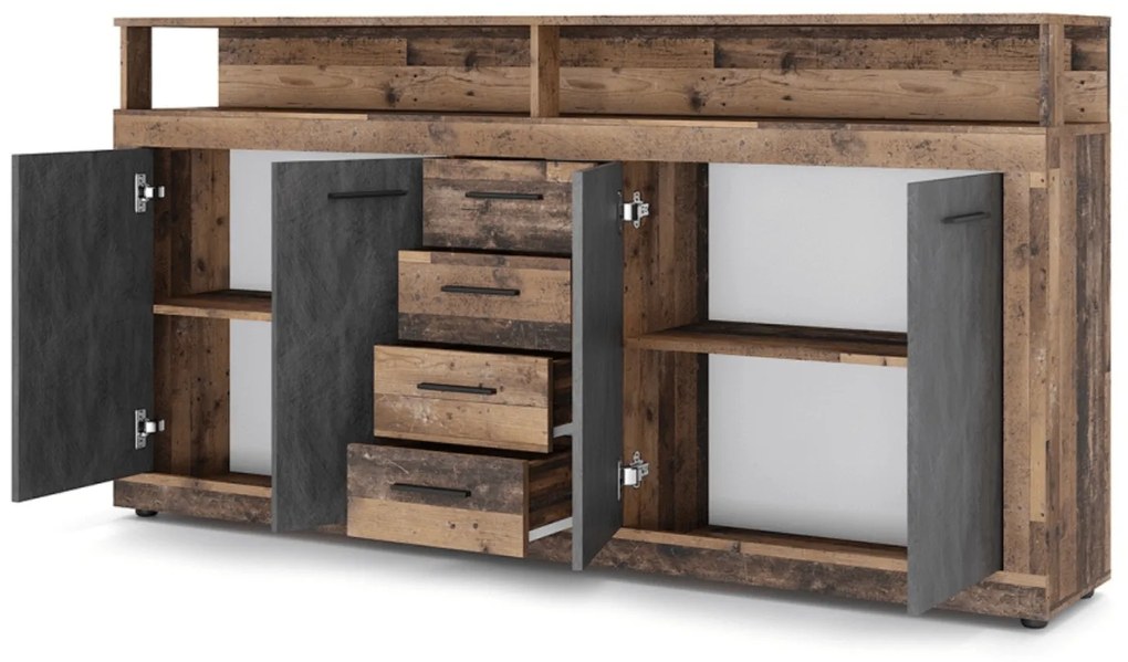 Komoda Czterodrzwiowa BLAGO 190 cm Ciemny Dąb/Czarny Loft