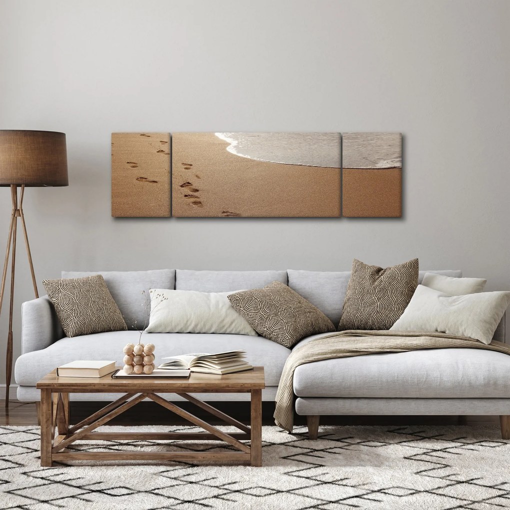 Obraz - ślady stóp na piasku i morzu (170x50 cm)