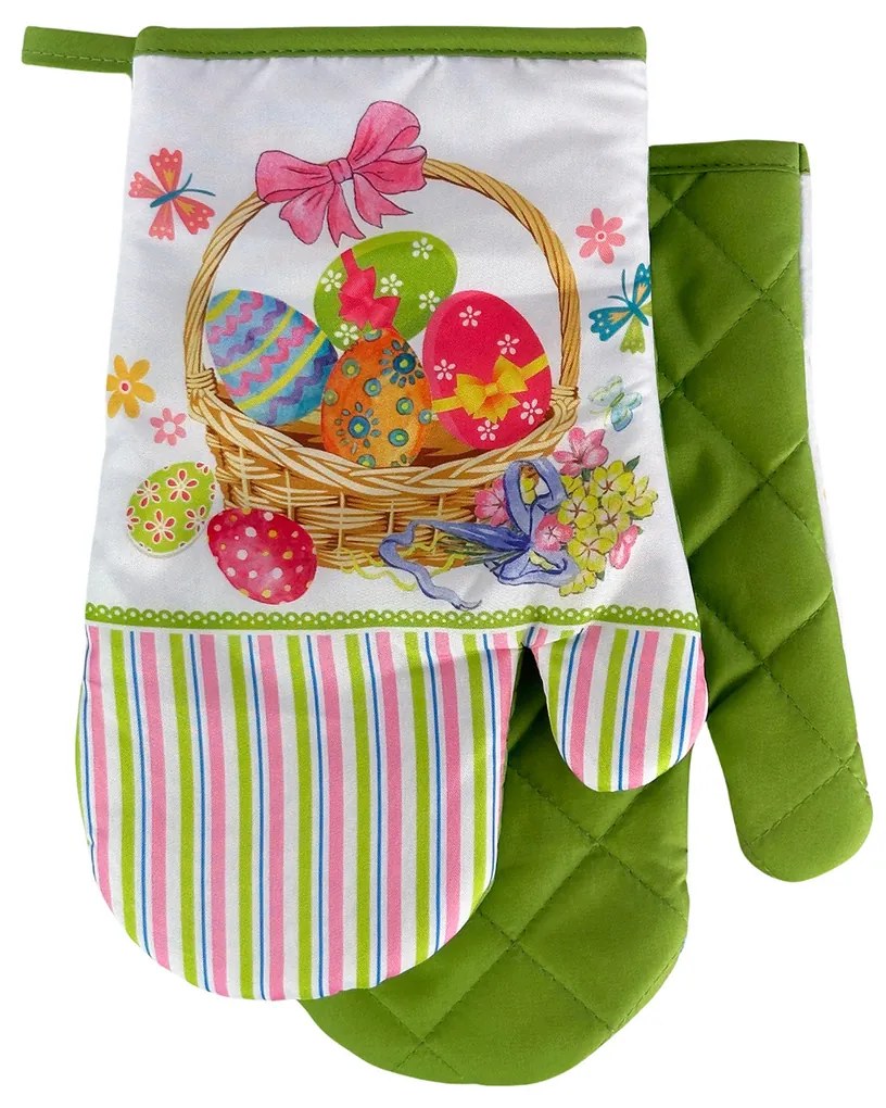 Zestaw 2 kuchennych rękawic z magnesem EASTER EGGS, biało-zielony