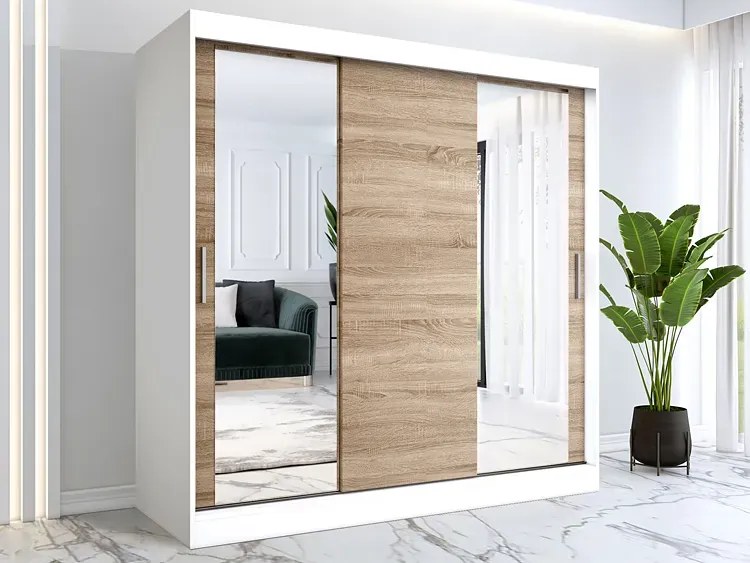 Szafa przesuwna biały + dąb sonoma 200 cm - Seko 6X