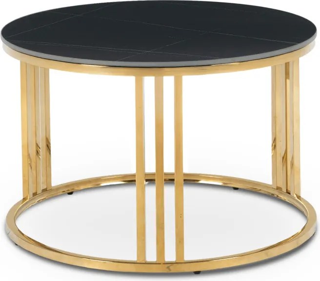 Stolik Kawowy Ceramiczny KORIN 70 cm Czarny Marmur/Złoty Glamour Nowoczesny