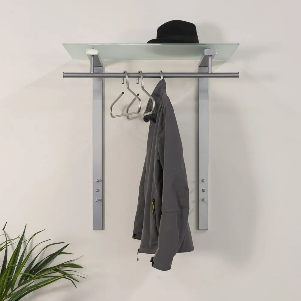 Metalowy wieszak ścienny w kolorze srebra z półką Dutch – Spinder Design