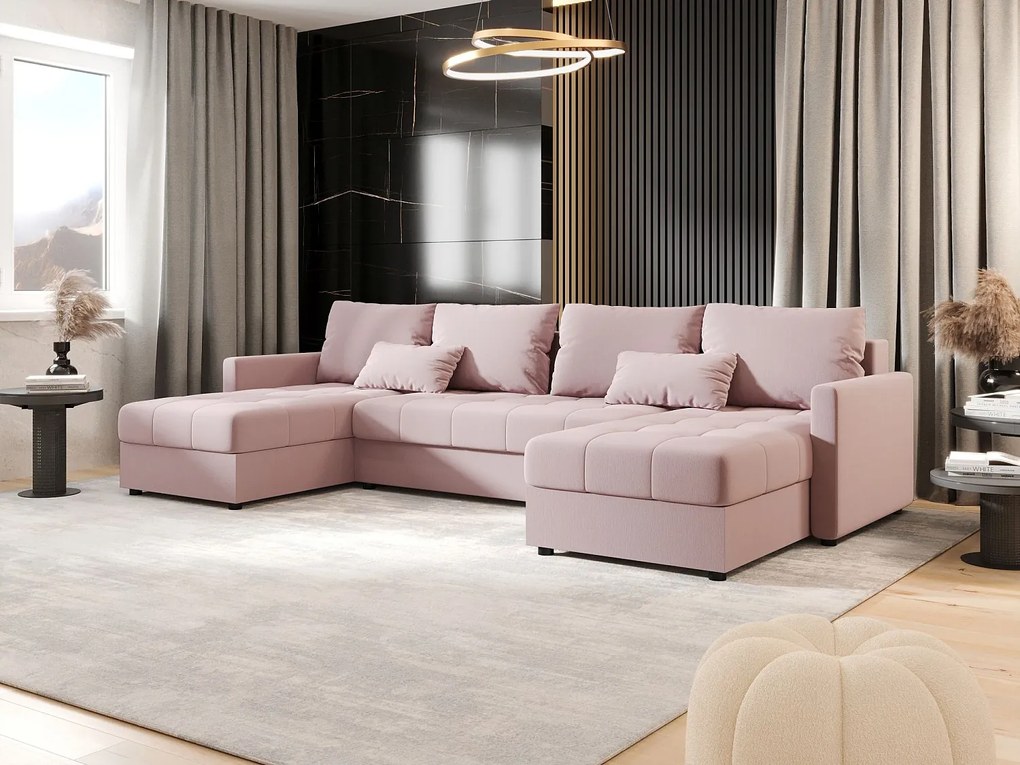 BEDANTE narożnik MOS U BIS Cosmic 14 różowy z funkcją spania sofa w kształcie litery U z pojemnikiem na pościel