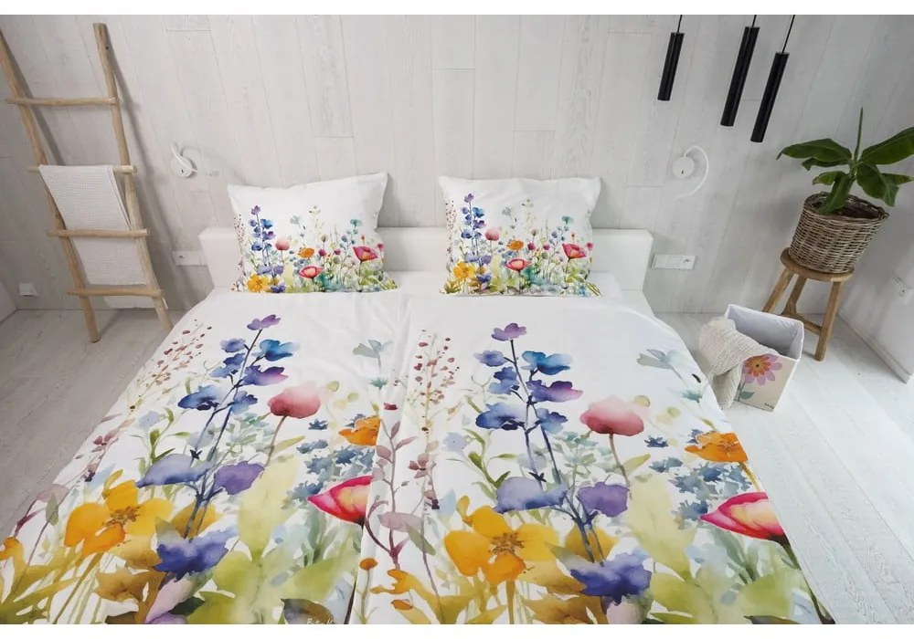 Pościel jednoosobowa z satyny bawełnianej 140x200 cm Watercolour Flowers – Butter Kings