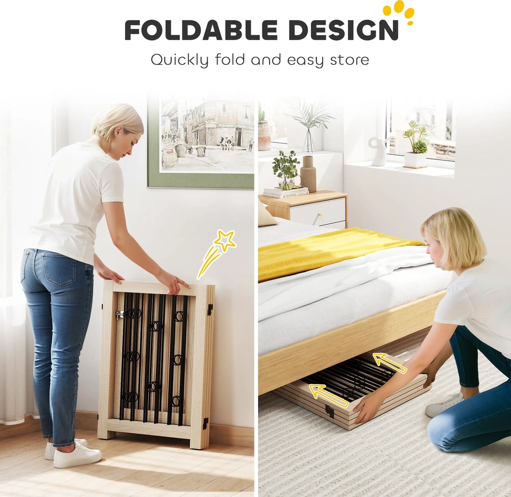 PawHut Wolnostojąca bramka dla zwierząt, bramka dla psa z drzwiami, 4 panele, do korytarza, schodów, ościeżnicy drzwiowej, MDF, stal | Aosom PL