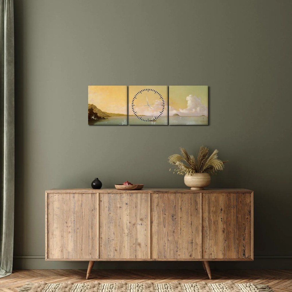 Obraz - Martin Johnson Heade, Rio de Janeiro Bay, reprodukcje (z zegarem) (90x30 cm)