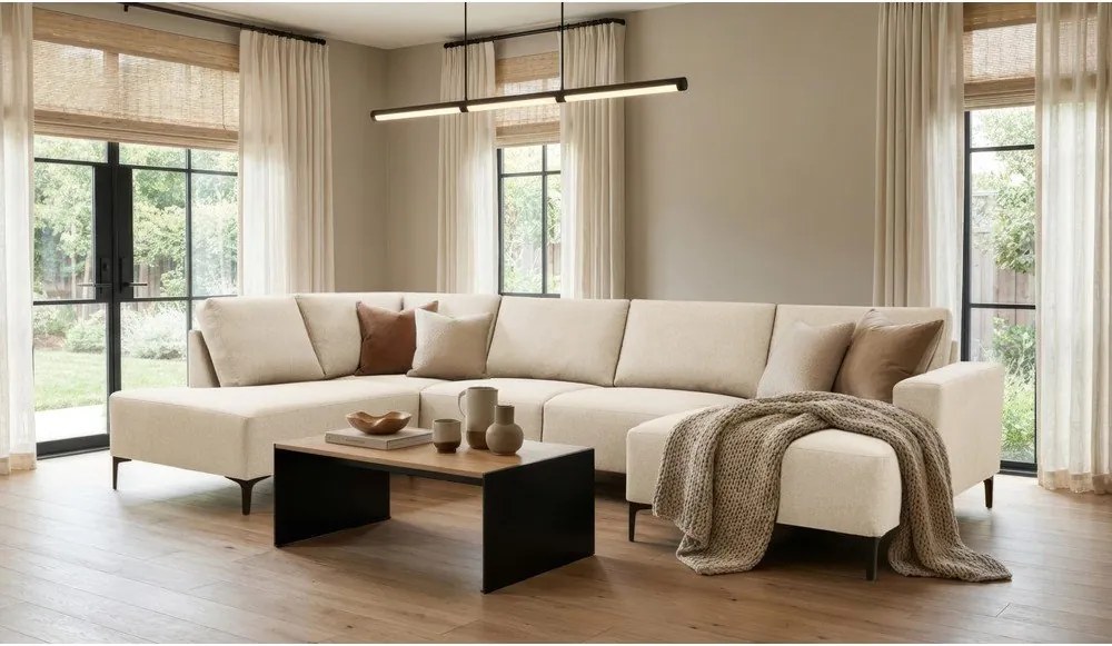 Beżowy narożnik z tkaniny szenilowej (lewostronny/w kształcie litery U) Fabian – Scandic