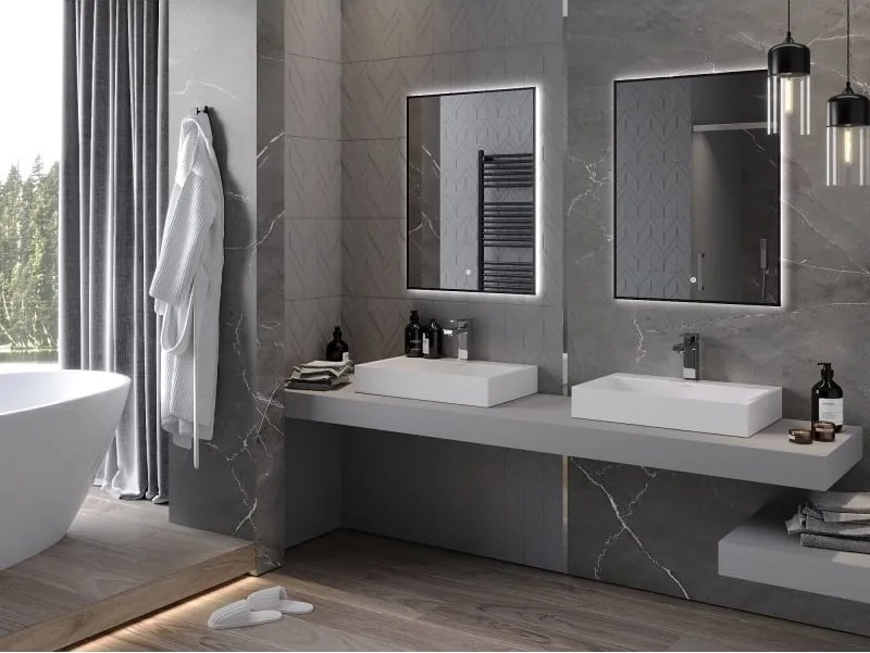 Mexen Erma lustro łazienkowe podświetlane 60 x 80 cm, LED 6000K, antypara, rama czarna - 9814-060-080-611-70