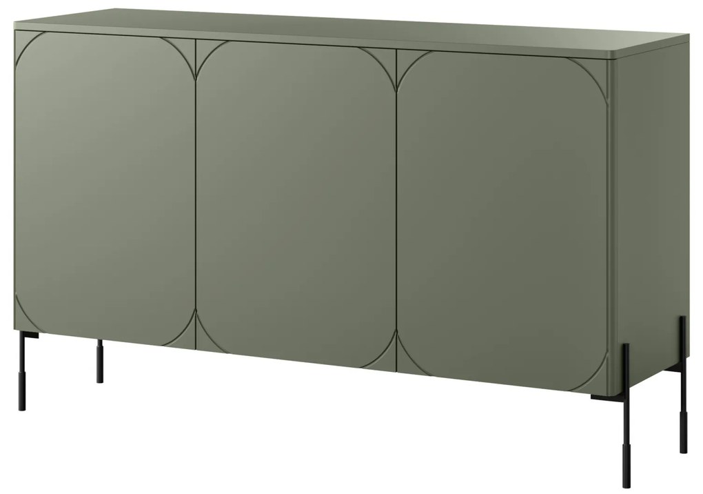 Komoda trzydrzwiowa Sonatia na metalowych nogach 150 cm - oliwka