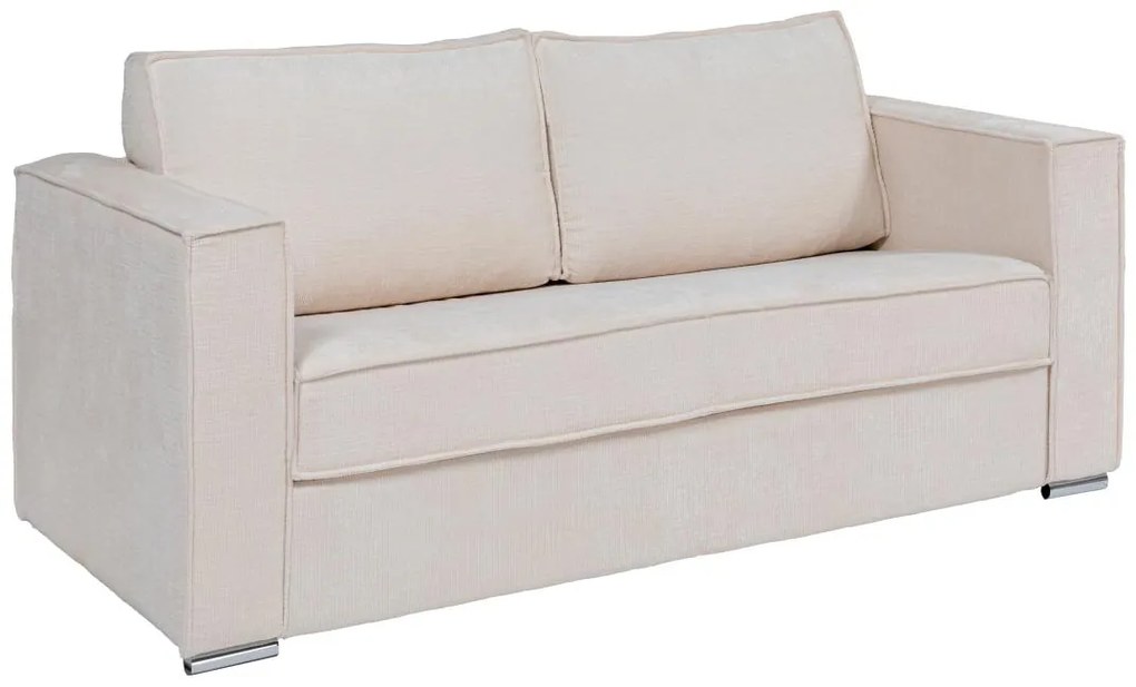 Kanapa 3-osobowa rozkładana typu express z beżową teksturowaną tapicerką - Miejsce do spania 140 cm - Materac 14 cm - LORETO