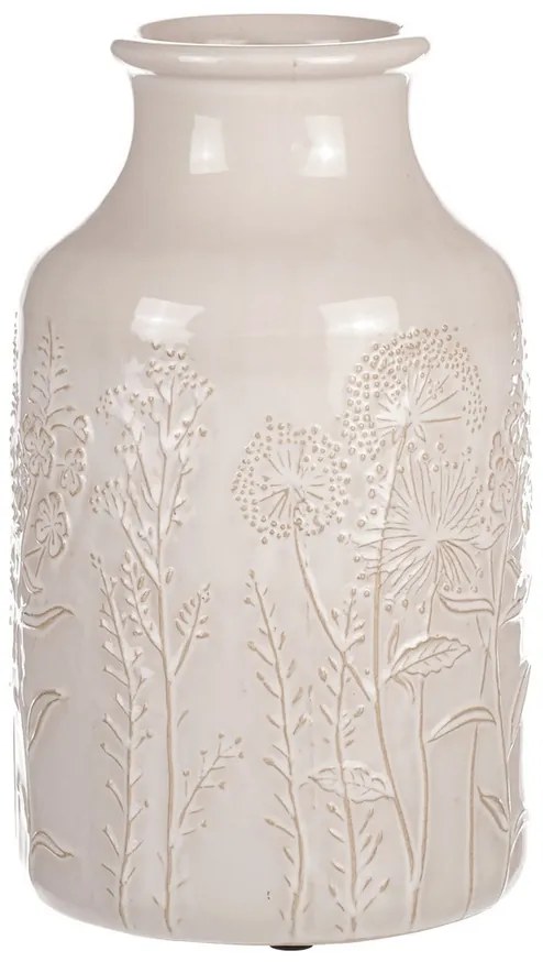 Waza ceramiczna z motywem kwiatów polnych, beżowa,średnica 19 cm x 31 cm