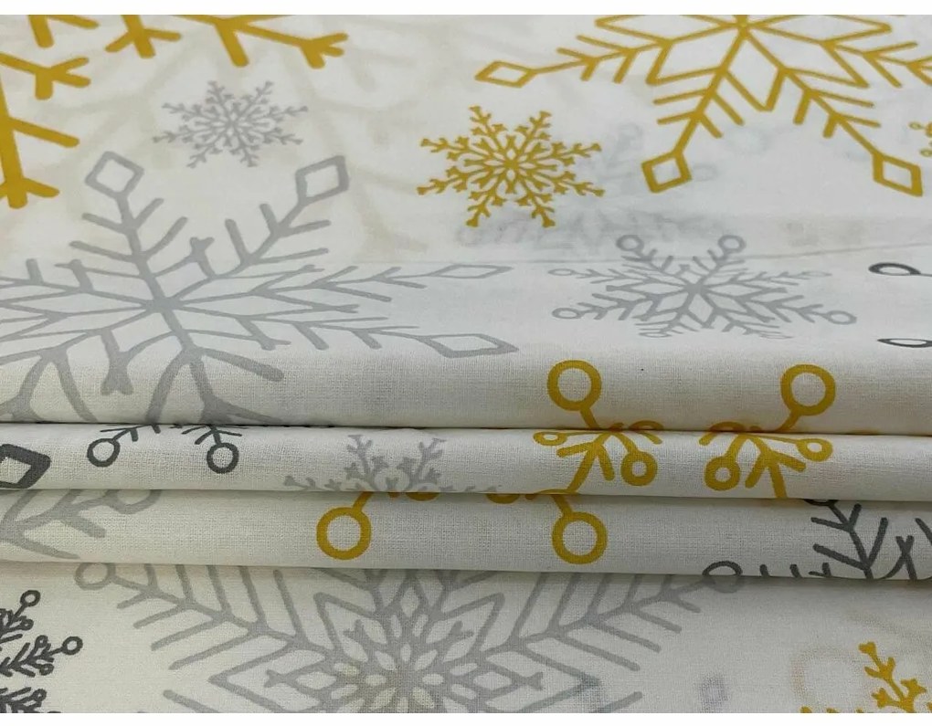 Świąteczna pościel bawełniana Złote płatki śniegu, 140 x 200 cm, 70 x 90 cm