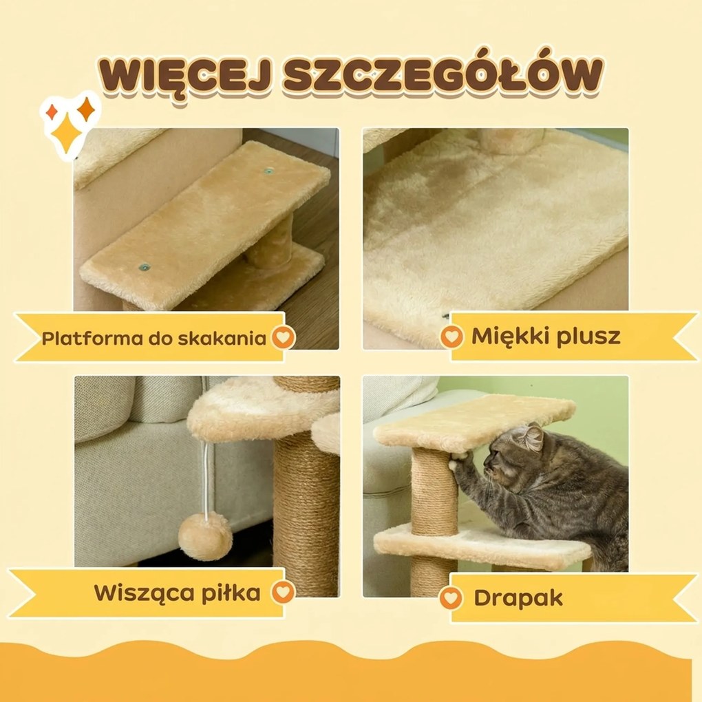 PawHut schody dla psa i kota beżowe lekkie schodki dla zwierząt domowych do łóżka i kanapy | Aosom PL