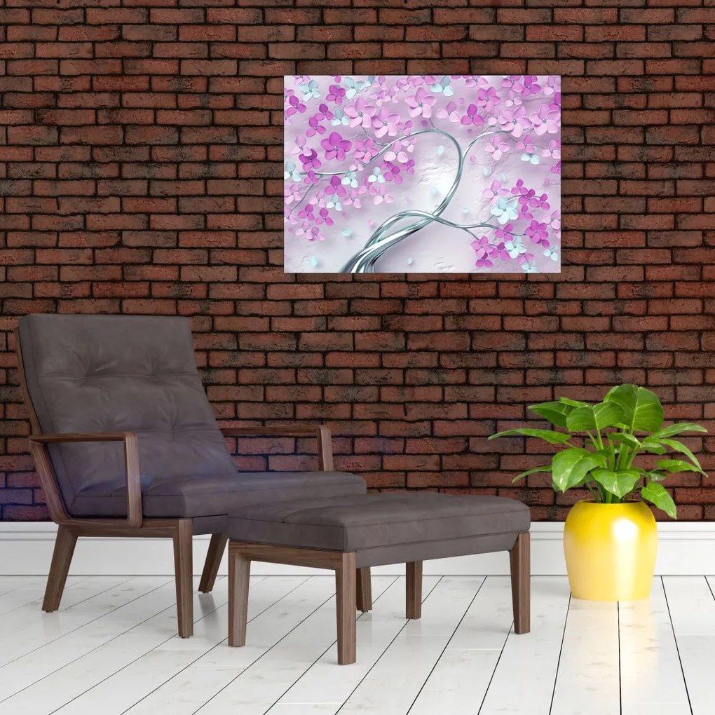 Obraz kwiatów na srebrnej łodydze - abstrakcja (70x50 cm)