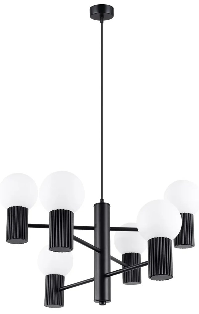 Żyrandol HALO 6 czarny ryflowany SOLLUX  LIGHTING