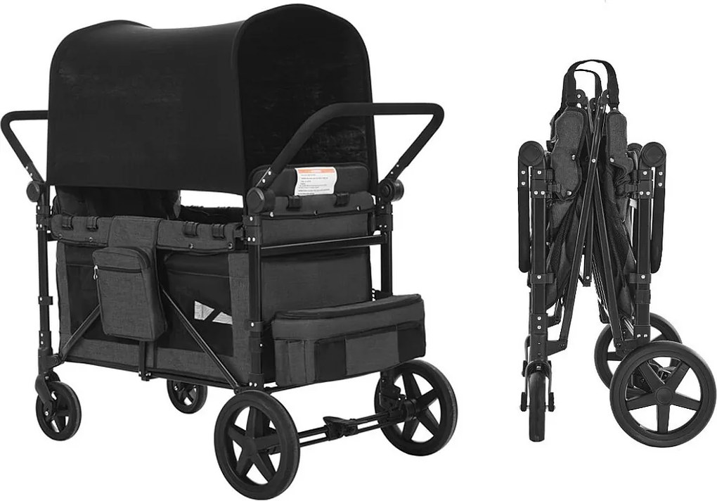 Wózek Dla 4 Dzieci SucceBuy, Pojemność 150 kg, Zagnieźdżalny, Ciemno-szary i Czarny