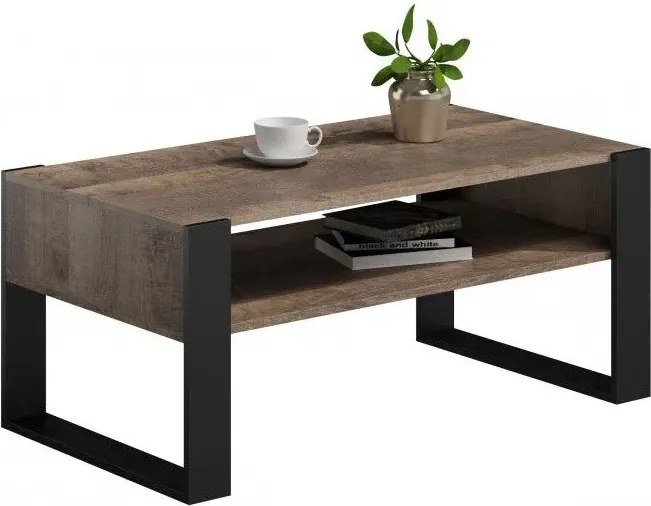 Rustykalna ława kawowa z półką dąb kolonialny + czarny G8-Z92