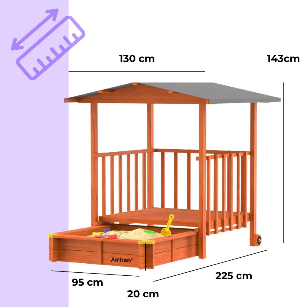 Piaskownica z werandą SUNNY, 130x130x143cm, brązowa/szara Jurhan