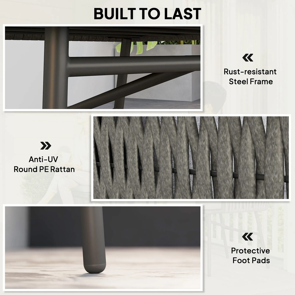 Outsunny 3-częściowy Zestaw Mebli Ogrodowych, 2 Krzesła, 1 Stół, Zestaw Bistro, Sztuczny Rattan, Rama Stalowa, Stół Metalowy, 4 Poduszki, Szary