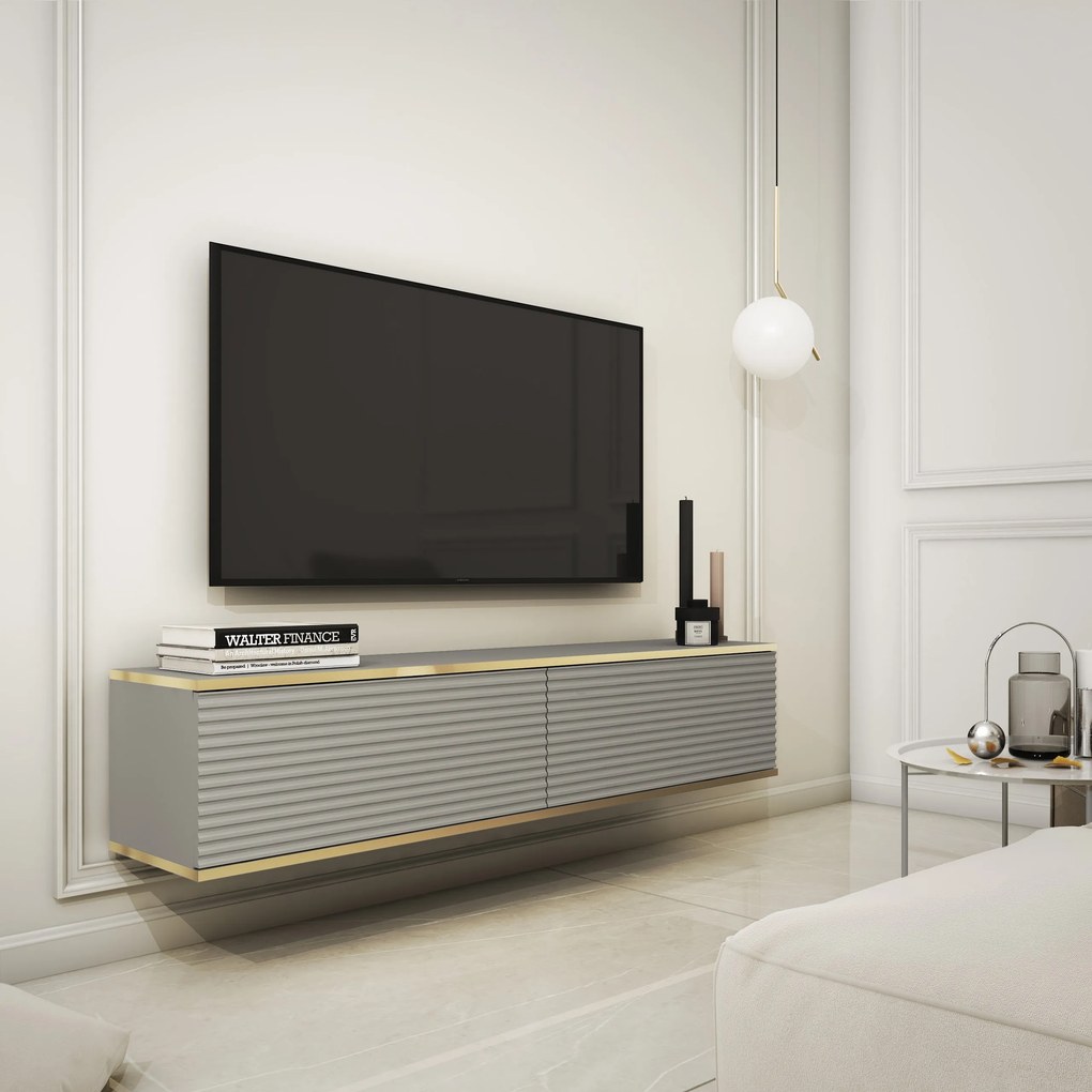 Szafka RTV VENEZIA - Szary / Front Szary ryflowany / 135 cm