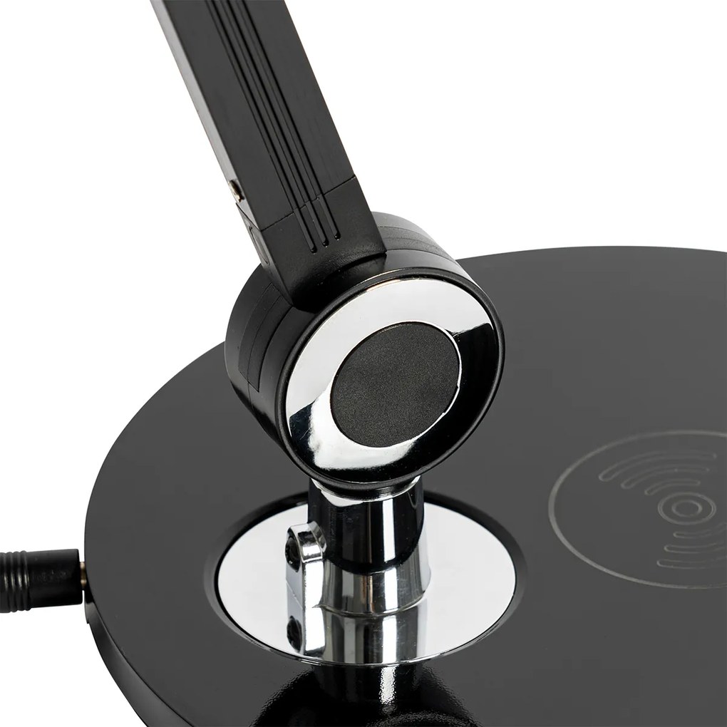 Designerska lampa stołowa czarna w komplecie z LED z czujnikiem dotykowym i ładowarką indukcyjną - Don