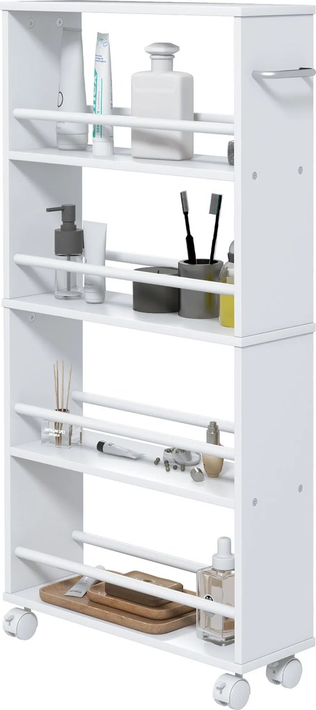 HOMCOM Regał wielofunkcyjny na kółkach, wąski, 4 półki, 45x15x91 cm, Biały