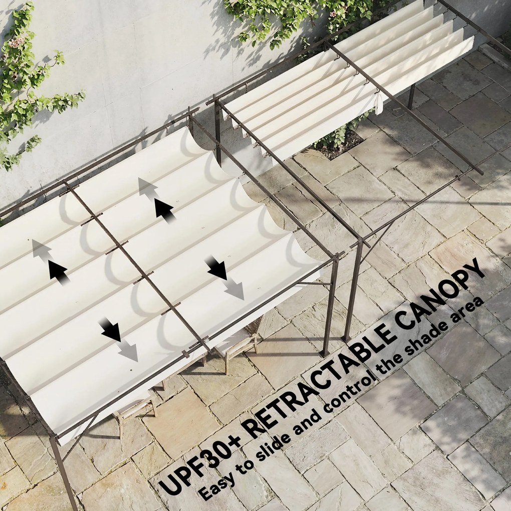 Outsunny Zadaszenie tarasowe Pergola ok. 4x3m z regulowanym dachem, montaż ścienny UV30+, kremowobiały | Aosom PL