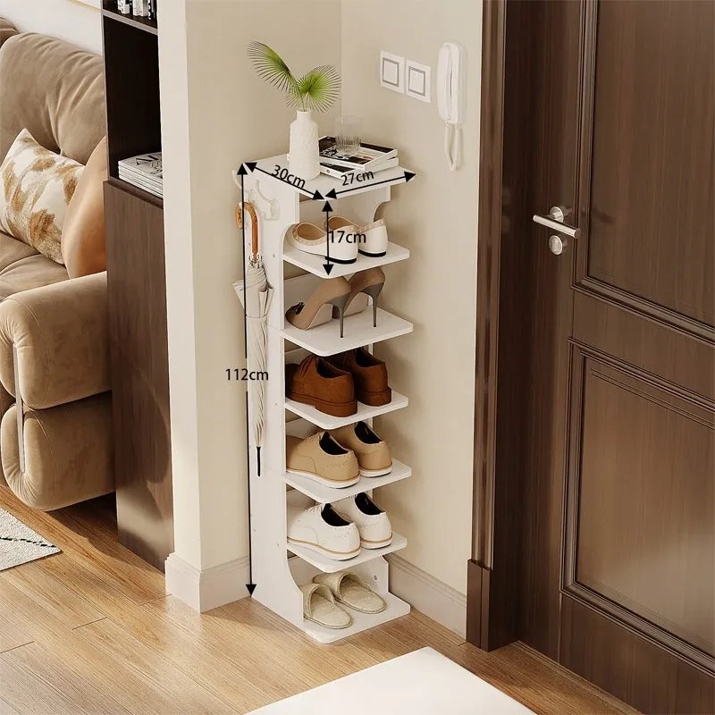 Szafka na buty funkcjonalna wąska biała regał półka 6 poziomów 2 haki 112cm
