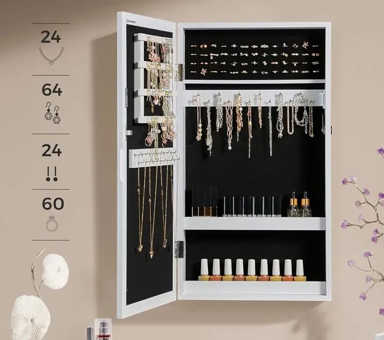 Ścienna biała szafka z lustrem na biżuterię Z3-C56