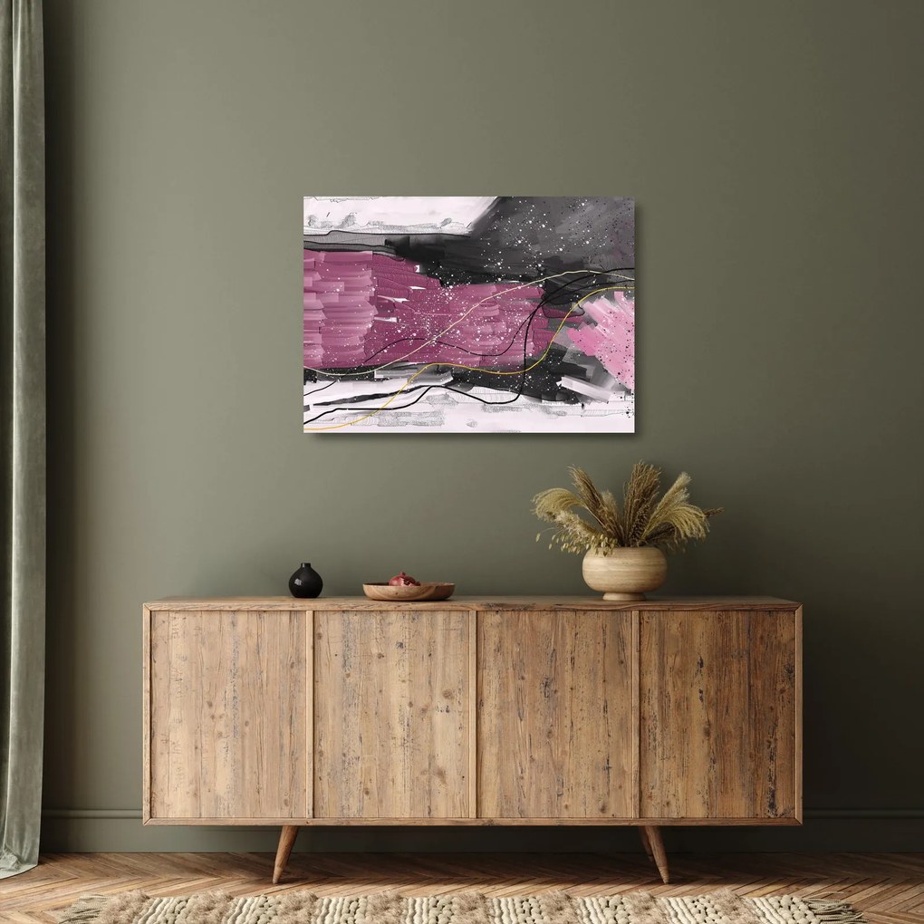 Obraz na szkle - Różowo - czarna abstrakcja (70x50 cm)