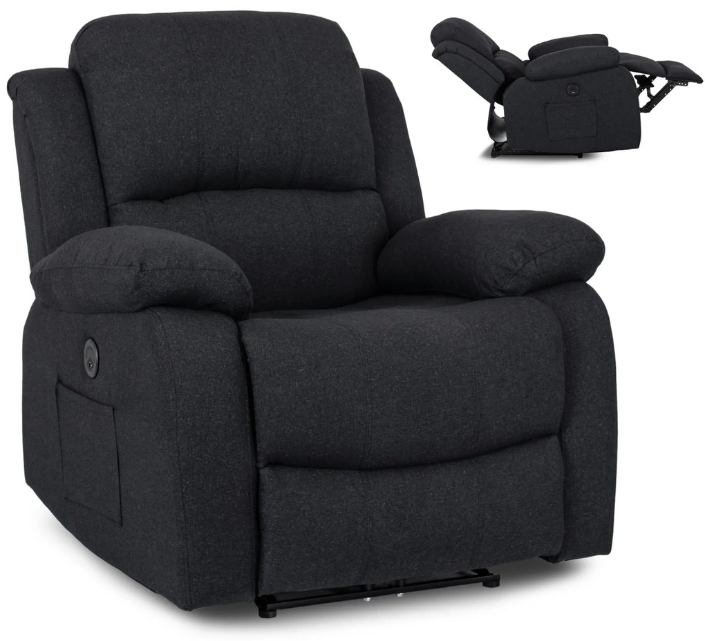 Fotel Masujący BONO 2 Elektryczny Rozkładany z Podnóżkiem Czarny Nowoczesny