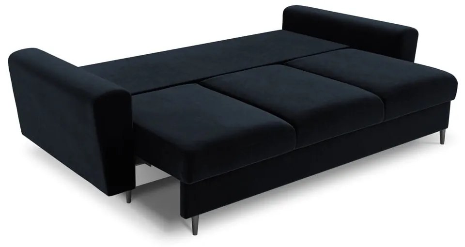 Ciemnoniebieska aksamitna rozkładana/ze schowkiem sofa 235 cm Kyoto – Cosmopolitan Design