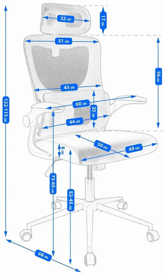 Szare regulowane krzesło biurowe z zagłówkiem W3-R59