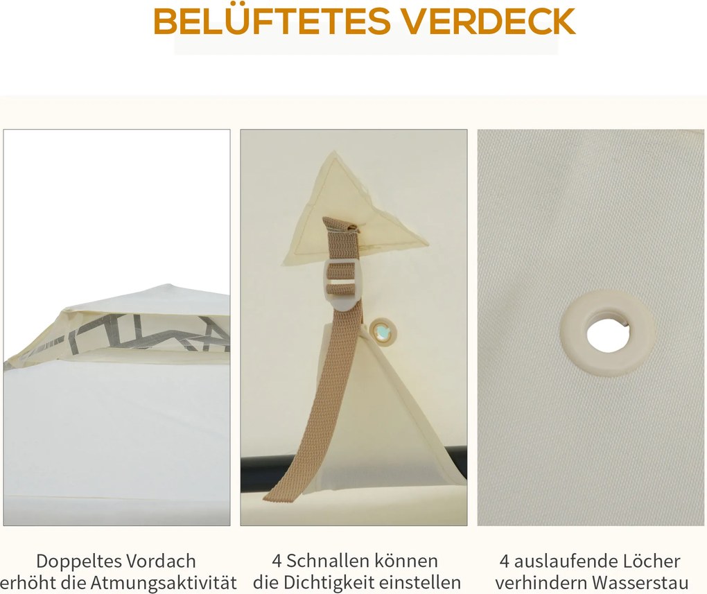 Outsunny Altana Ogrodowa 3x3m Kremowy Pawilon z 4 Ścianami Bocznymi Wodoodporny Metal i Poliester | Aosom PL