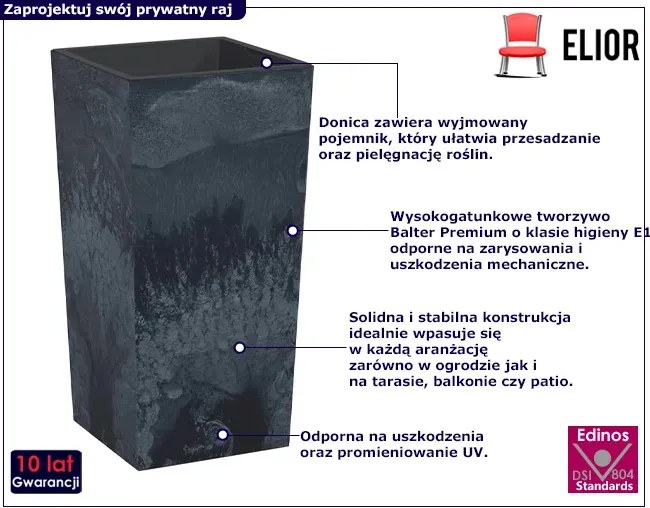 Antracytowa wysoka donica ogrodowa stylizowana na beton S7-N51