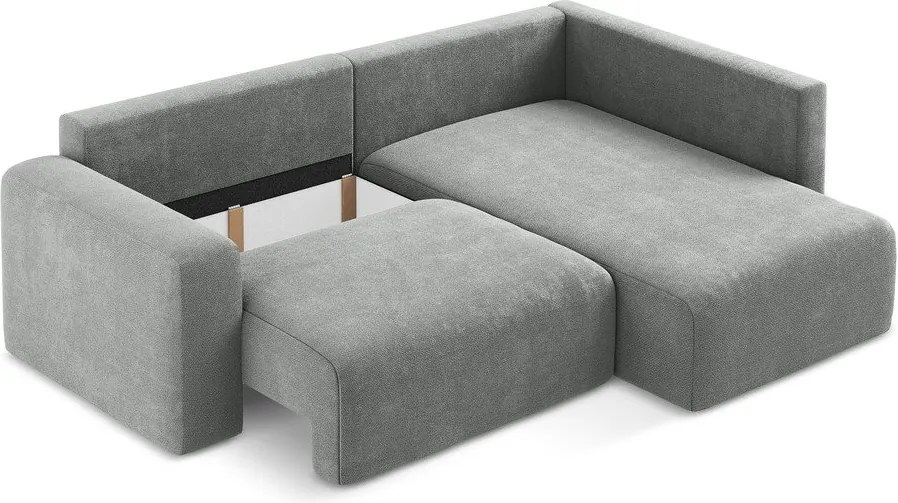 Szary rozkładany narożnik ze schowkiem z tkaniny szenilowej (prawostronny/w kształcie litery L) Kona – Makamii