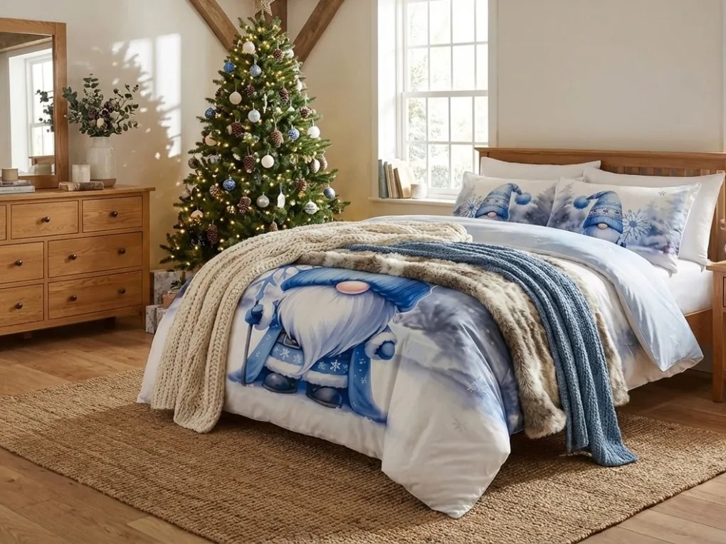 PrzytulneMieszkanie.pl PrzytulneMieszkanie.pl 3D mikrofanelowa pościel BLUE GNOME biała + poszewka na poduszkę 40x50 cm gratis Rozmiar pościeli: 70 x 90 cm | 140 x 200 cm