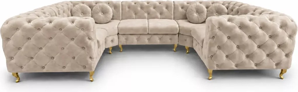 Luksusowy narożnik Chesterfield Moet U z ergonomicznym siedziskiem