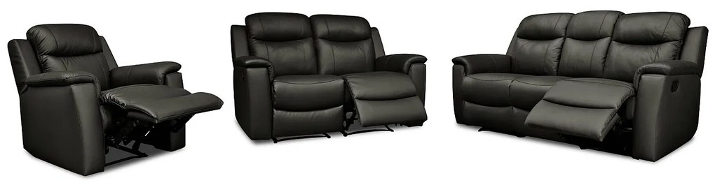 Kanapa 3-osobowa, 2-osobowa i fotel z funkcją relax EVASION ze skóry - Czarny